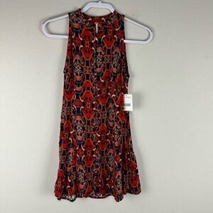NEW Free People Red Navy Blue Get Together Sleeveless Tunic Size 2
